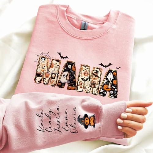 Personalized Halloween Mama Sweatshirt,Spooky Mama Shirt,Gift for Mom,Spooky Mama Sweatshirt, Halloween Shirt,Custom Name Halloween3