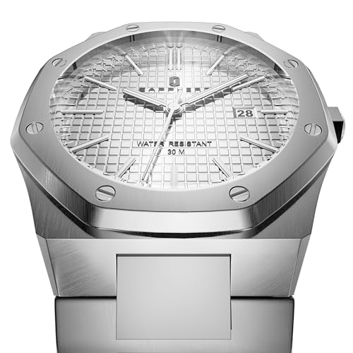 SAPPHERO Mens 30M Waterproof Silver Stainless Steel Watch Analog Gifts