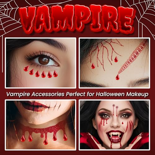 Glitter Vampire Face Tattoos with Face Gems, Halloween Costumes Accessories - image 3
