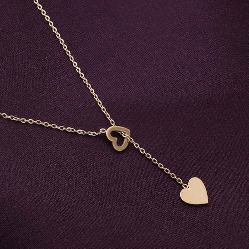 Image of PALMONAS 18k Gold Plated Two Heart Gold Lariat Necklace for Women - Gift for Girls & Women | Waterproof & Anti-Tarnish Necklace