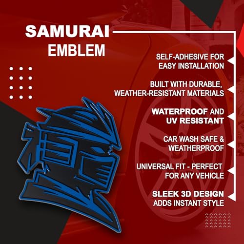 Image of Samurai Emblem, Custom 3D Car Badge - Universal Exterior Accessories for Car, Truck, SUV, Motorcycle (Set of 2) (Blue)