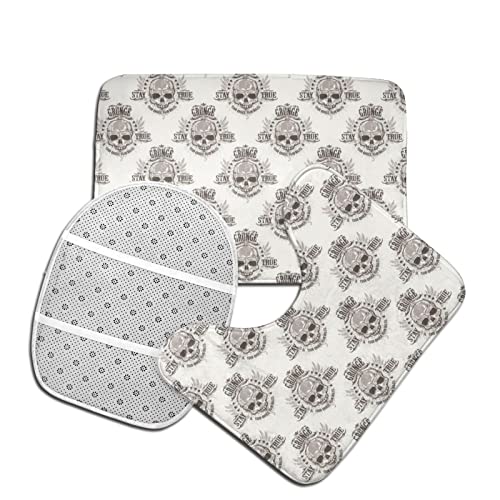 MBNGGAB Badematte + Konturmatte + Toilettendeckelbezug, Skelett Totenkopf 3 Stück Badematte Set, mit rutschfester Klebeunterseite – Bild 5