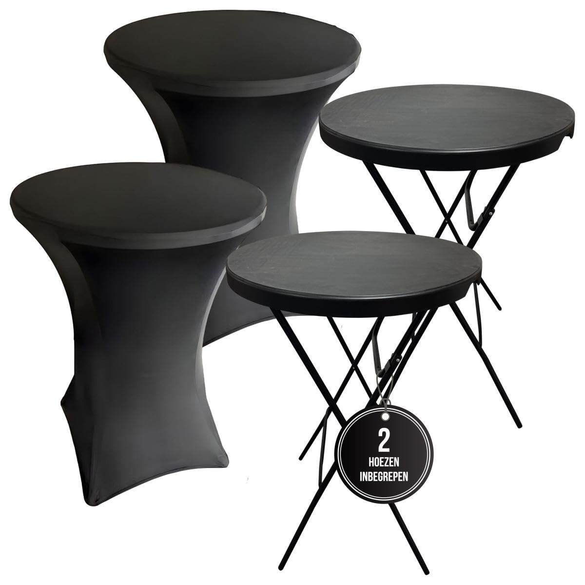 Lot de 2 Tables Debout Pliables Ø80x110 cm avec Housses Noires - Cadre Acier Revêtement Poudre