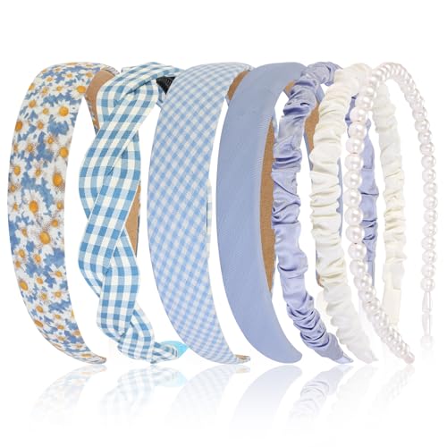 7 Pcs Headbands for Women Girls, Non Slip Cute Pearl Floral Padde...