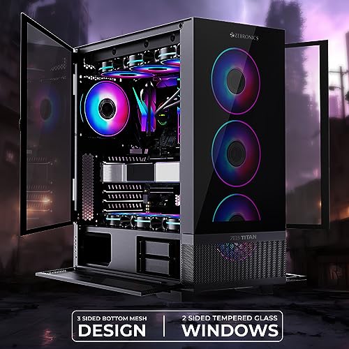 Image of ZEBRONICS TITAN Full-Tower Premium Gaming Cabinet, ATX, 4 x ARGB Fan, LED Control Switch, Window Tempered Glass Panel, Type C, USB 3.0, 360mm Front /Top AIO Cooler support with Top & Bottom Dust Filter