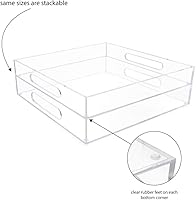 Vista 5 de Isaac Jacobs Bandeja de acrílico transparente para servir (12 x 12) con asas recortadas, a prueba de derrames, organizador apilable, ahorra espacio