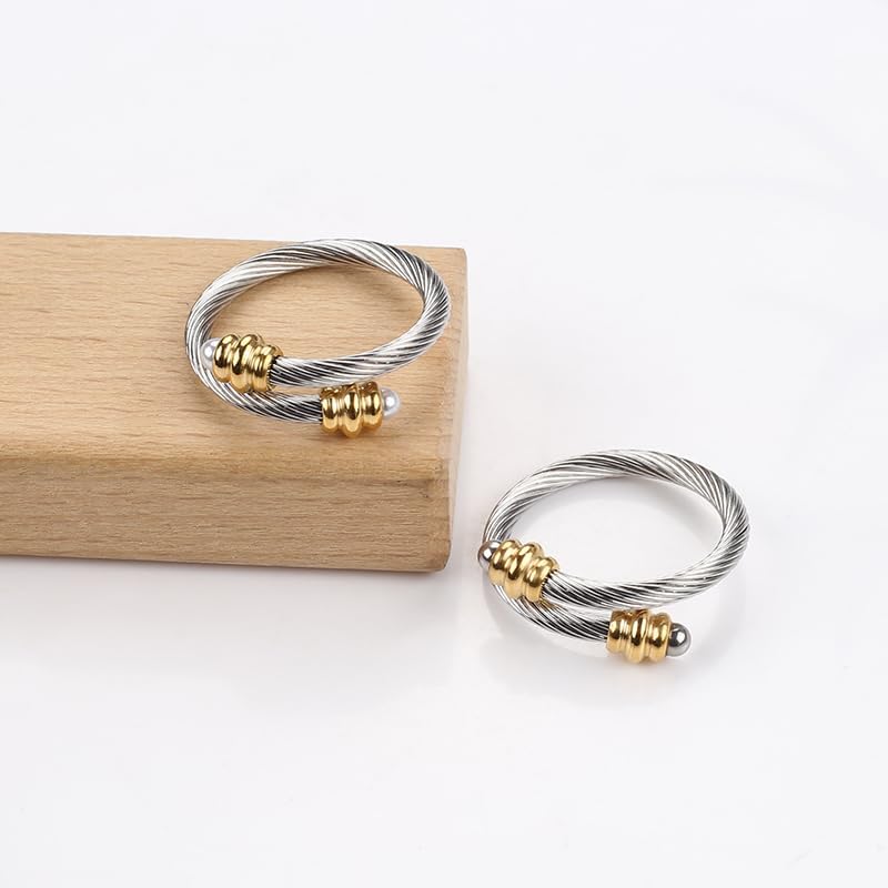 Twisted Cable Wire Rings for Women, Adjustable Stainless Steel Open ring in Two Tone Silver Gold Designer Brand Inspired Jewelries in Gift Box - Image 4