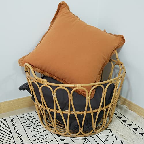 Jojusis Pack Of 2 Decorative Natural Linen Pillow Cover With Tassel Trim Farmhouse Boho Fringed Square Cushion Case For Sofa Couch 18 X 18 Inch Dark Grey #TOP2