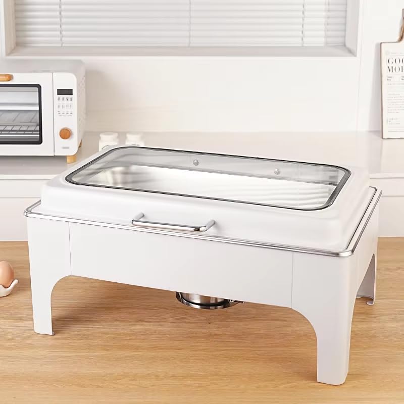 HONHPD New White 10QT Chafing Dish Buffet Set, Rectangular Chafing Dishes for Buffet with Glass Lid, Serving Utensils, Stainless Steel Chafers for Catering for Parties, Events, Wedding (Full Size)