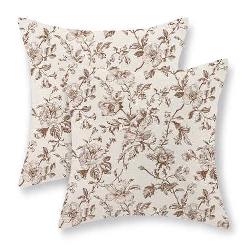 JEFERSO Brown Floral Pillow Covers 18x18 Set of...