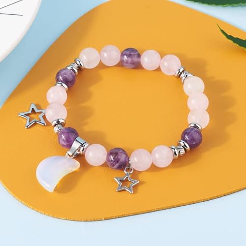 Fashewelry 10Pcs Opalite Moon Gemstone Pendants With Brass Hanger Bails 21-24X12-14Mm Healing Chakra Dangle Moon Stone Charms For Necklace Jewelry Making #TOP1