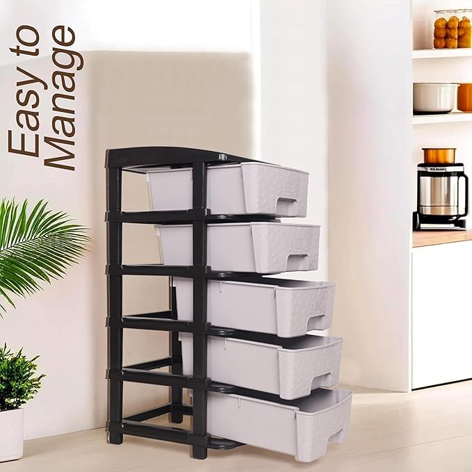 Image of KITCHIVO Plastic Modular Drawer Storage Chest Of Drawers Organizer Storage Box, Large Stomo Racks For Multipurpose Anti-slip Shoes Organizers (Grey, 5 Layer)
