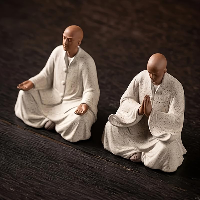 YHNNH 1 estatua de monje zen, estatua de meditación, resina hecha a mano, ceremonia de té, decoración de meditación, escritorio y decoración del hogar A