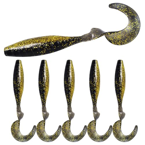 Leurres pêche 6.2", queue C, PVC résistant, lot 1