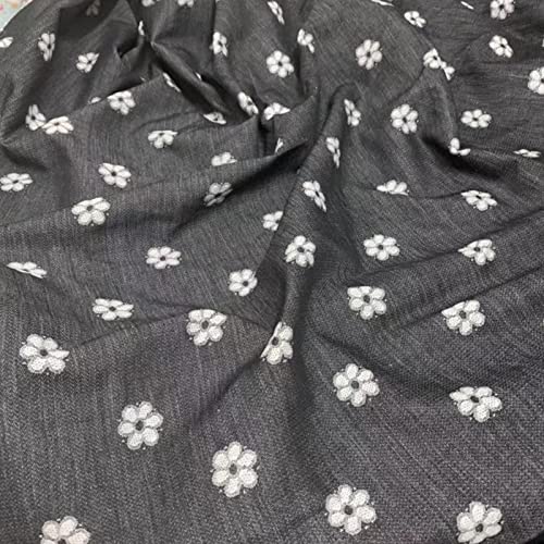 Tela vaquera Tela De Mezclilla Suave Tela Mezclada Premium Pequeño Floral Jacquard Tela Lavado Material Diy Hecho A Mano Tela Para Abrigos De Costura Pantalones Faldas Trajes(Size:1.55x1m/61x39in) Cover