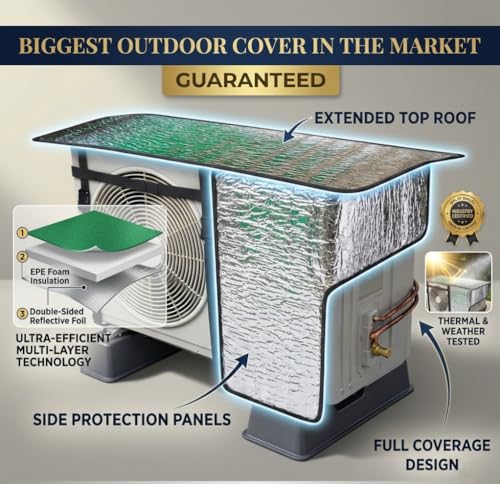 Image of GoKoo Premium Split AC Outdoor Unit Cover - Heavy-Duty Weatherproof & Heat-Insulated Shield for Sun, Rain, Dust & Snow - Boosts Energy Efficiency & Extends AC Life (1.5 ton)