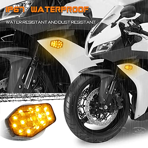 Quasco Led Flush Mount Motorcycle Turn Signals Universal 12V Blinkers Smoked Lens Compatible With Sport Street Racing Bike Kawasaki Suzuki Yamaha, Amber #TOP3