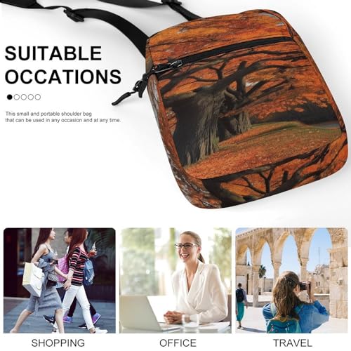 Small Satchel,Tree in The Fall Print Small Shoulder Bag,small Messenger Satchel Bags,mini Bag with Adjustable Strap4