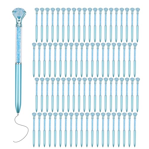 Crystal Pens Bulk, Big Bling Diamond Ballpoint Black Gel Ink Pen, Rhinestone Bridal Shower Cute Pretty Fancy Glitter Neutral Pens Office School Supplies for Women Students Teacher (Blue 60 Pcs)