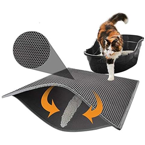 Cat Litter Mat, Double-Layer Honeycomb Cat Feeding Mat Durable Waterproof Litter Mat Protect Floor and Carpet Easy Clean Cat Little Pad Cover