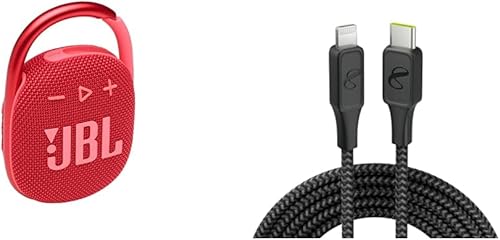 JBL Clip 4 - Mini altavoz Bluetooth portátil - (rojo) e InfinityLab InstantConnect USB-C a Lightning - Cable de carga rápida PD de 20 W para iPhone