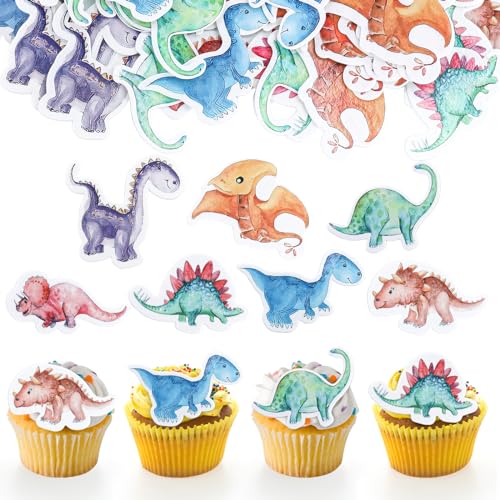 GoldRock 50 Stk Essbare Tortendeko Dinosaurier Geburtstag Deko, Dino Tortendeko Essbar,Dino Kuchen Deko Kindergeburtstag,Dino Kuchendeko Geburtstag Muffin Dekoration,Esspapier Tortendekos Dinosaurier