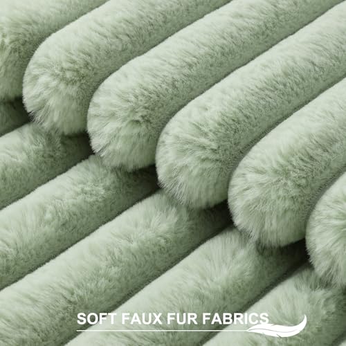 Pallene Faux Fur Plush Throw Pillow Covers 20x20 Set of 2, Luxury Soft Fluffy Striped Decorative Pillow Covers for Sofa, Couch, Living Room, Sage Green