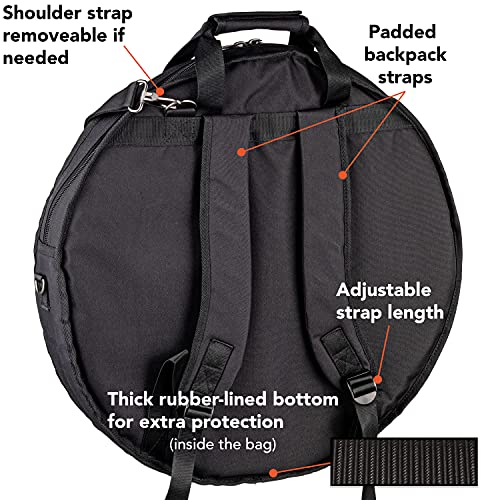 Meinl 22" Cymbal Backpack Bag with 15" Hihat Compartment and Exterior Pocket — Heavy Duty Fabric, Padded Shoulder Straps Plus Strong Carrying Grip, Black, inch (MCB22-BP)