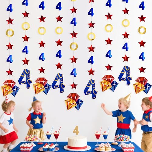 Image of 42Ft Hedgehog 4th Birthday Party Decorations Red Blue Stars and Gold Rings Garland Streamer for Kids Boys 4th Cartoon Hedgehog Birthday Baby Shower Gold Rings Bday Party Decor Supplies