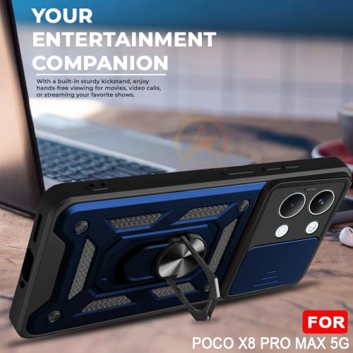 Image of Armor Bumper Back Cover Case for Poco X8 Pro MAX 5G | Rotating Camera Cover, Ring Holder & Kickstand | Heavy Duty & 360 Degree Protection Poco X8 Pro MAX 5G Back Cover (Blue)