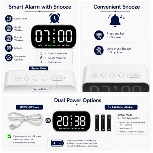 Image of AERYS Digital LED Alarm Clock with1 Year Warranty Dual Alarm, Day & Time Display, Large LED Screen, 12 /24 Hour Format, Snooze Function, Table Clock for Bedroom, Office, Students & Home Decor