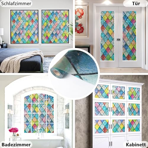 Bectosy Fensterfolie Blickdicht Regenbogen Sichtschutzfolie, Statisch Haftend Fenster Bunt, 3D Regenbogeneffekt Fensterfolie, 44.5 × 200cm ohne Klebstoff UV-Schutz für Wohnzimmer Küche Badezimmer