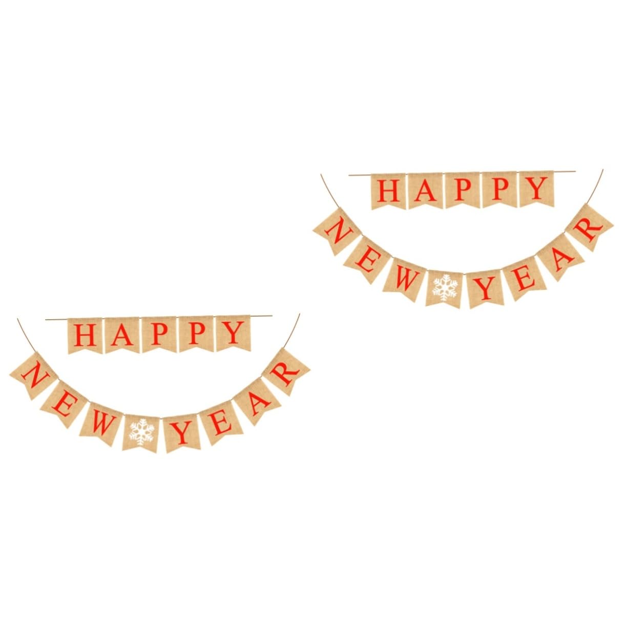 2pcs Vintage Garland New Year Party Garland Happy New Year Banner New Year Burlap Bunting Banner Flags Banner for New Year Party Hessian Burlap New Year Banner Retro Cloth