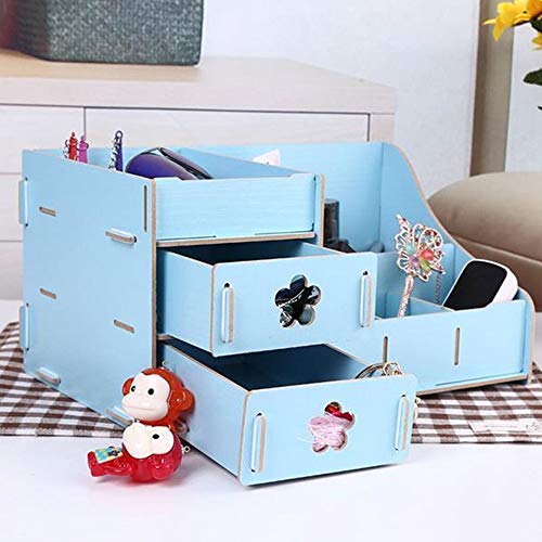 Preisvergleich Produktbild WanuigH Make-up Aufbewahrungsbox Speicherkultur Behälter-Kasten Desktop Home Versammlung Holz Makeup Organizer Organizer für kosmetische Aufbewahrungsboxen (Farbe : Blau, Size : ONE Size)