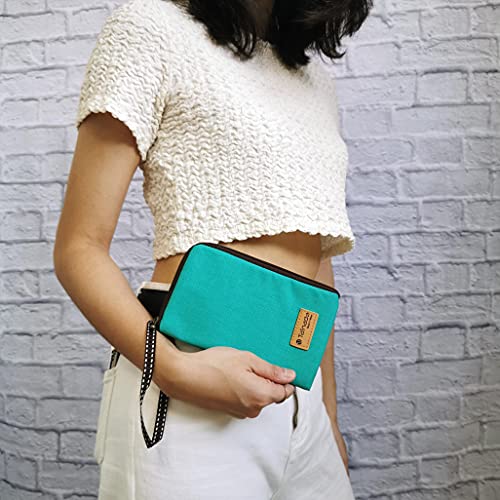 Image of Taianda Women Phone Wristlet Wallet Pouch, Zippered Dual Slots (Turquoise)