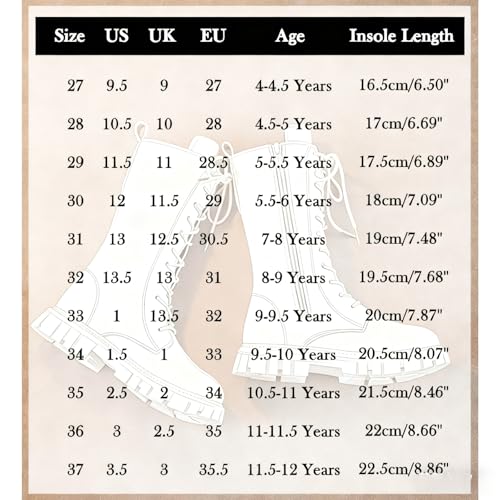 Girls Lace Up Riding Boots Mid Calf Combat Boots Fashion Waterproof PU Leather Side Zipper Punk Goth Boot 4-12 Years3
