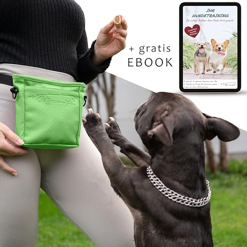 Ostfriesenpfoten® Leckerlibeutel 'Frieda' für Hunde aus hochwertigem Kunstleder - Grün Größe M - Futterbeutel mit EasyOpen Einhandmagnetverschluss - Gassitasche für Hunde-Leckerli