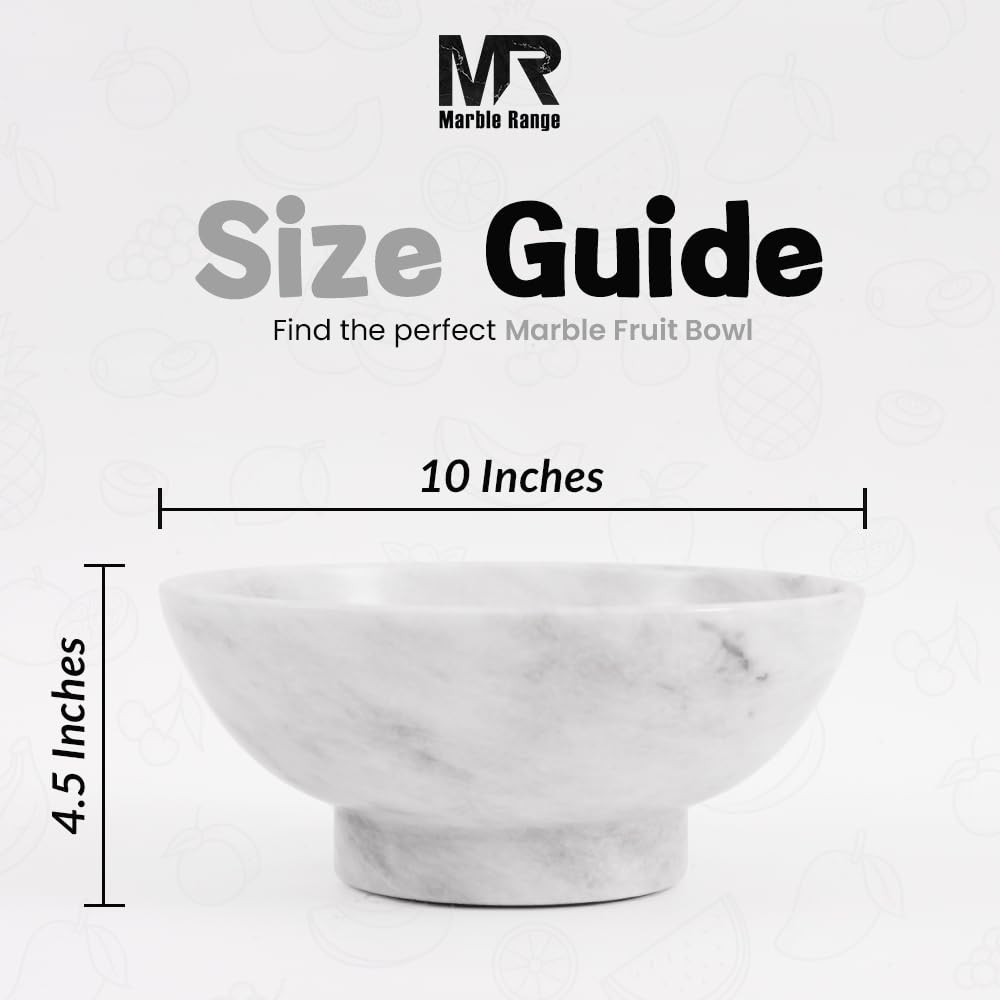 MARBLE RANGE Frutero blanco de piedra hecha a mano de 10 pulgadas para encimera de cocina, mesa de comedor y decoración del hogar | Bandeja decorativa para servir frutas, aperitivos y organizador de