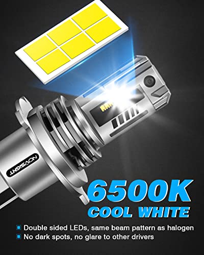 Novsight H4/9003/Hb2 Led Headlight Bulbs,350% Brighter 13000 Lumens Wireless Design Hi/Lo Beam Headlights Conversion Kits,6500K Cool White 55W Dual Beam Led Bulbs,Plug And Play Halogen Replacement #TOP2