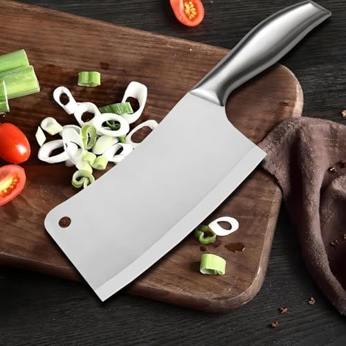 Image of PINBO Cleaver Knife 1PCS Meat Cleaver Knife for Meat Cutting Razor Sharp Blade Ergonomic Handle Design, Stainless Steel Professional Butcher Chopper, Heavy Duty Blade for Home Kitchen and Restaurant