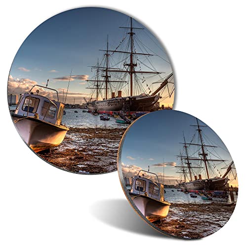 1x Round Mouse Mat & 1x Round 9cm Coaster Matching Set HMS Warrior Ship Portsmouth Dock England UK Mouse Pad, Gaming, Mousepad, Desk Accessory, Home Office #51165