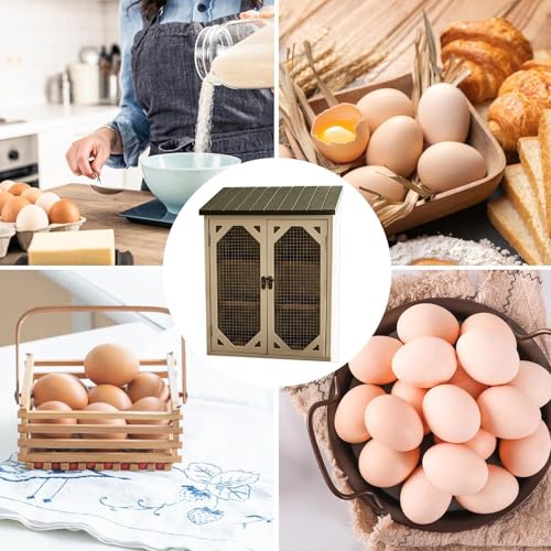 Soporte para huevos de madera rústica con puertas dobles de malla para encimera de cocina 5