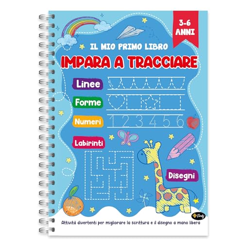 Finoly Libros de Preescritura para Niños | Libros de Preescritura 3-6 Años | Libro para Aprender a Escribir A4 | Aprendamos a Trazar | Libro para Repasar Letras y Números (Italiano)