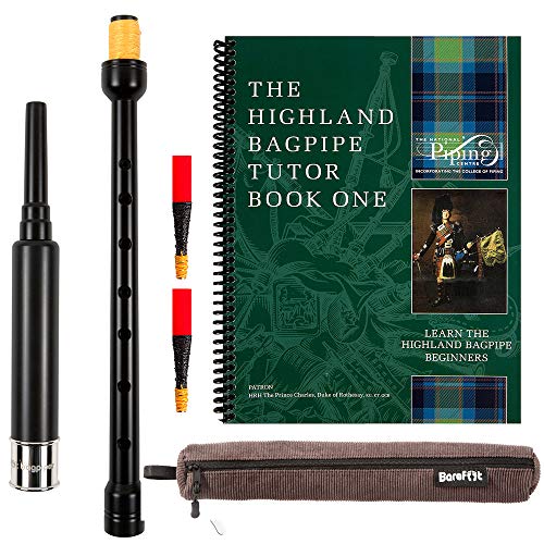 Barefoot Bagpiper Practice Bagpipe Chanter Standard Length, 18 inches. Includes Corduroy Carry Case. 2 Quality Reeds and Piping Institute of Scotland Highland Bagpipes Tutor Book 1