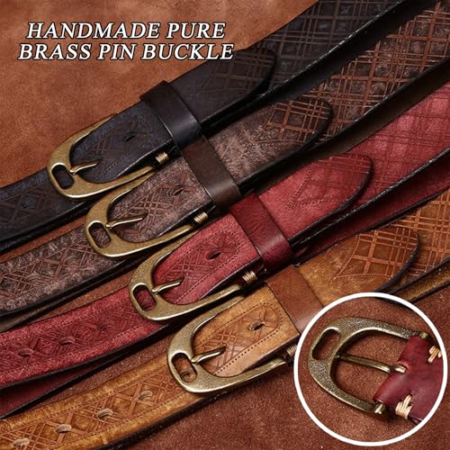 Men's Leather Belts, Embossed Genuine Leather Belt, 5.5MM Thick Handmade Solid Brass Buckle Belt for Men Jeans3