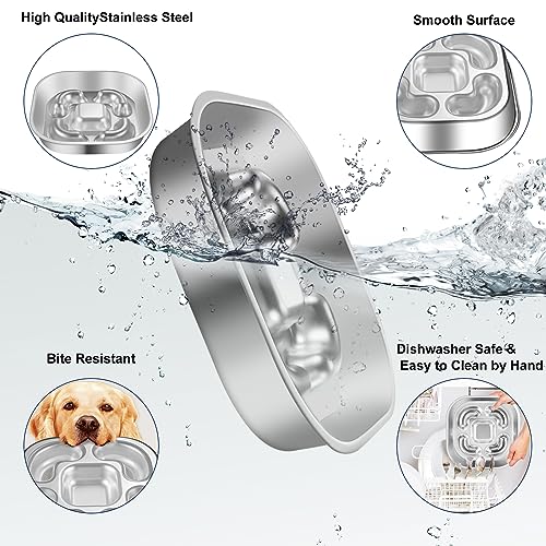Antischlingnapf Hunde, Edelstahl Slow Feeder Hundenapf, Anti Schling Napf Hund mit Anti-Rutsch Silikon Leckmatte, Futternapf Hundenäpfe für Groß Klein Hund Katze