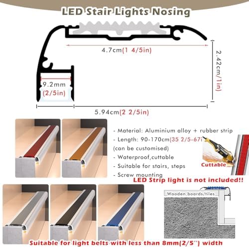 LED Stair Edge Channel with Non-Slip Rubber Strip, 36" Aluminum Stair Lighting for Home & Hotel, 3-Pack Yellow, Safe Step Lighting Solution