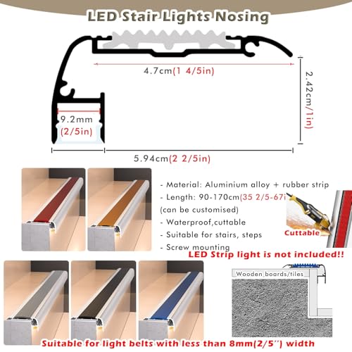 Nariz de escalera de aluminio LED perfil angular arquitectónico de 55 pulgadas 5