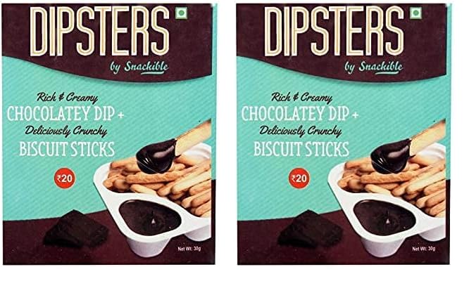 Image of Snackible Dipsters Chocolate Dip with Biscuit Sticks Pack of 24 x 34g | Baked Snack | Crunchy Biscuit Sticks with Creamy Chocolate Dip | Kids Snack | No Palm Oil