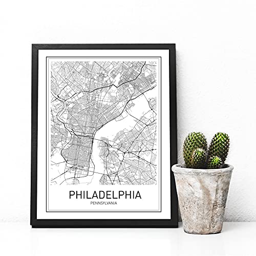 Motivatedwallart Philadelphia Map Print City Maps Poster Philadelphia Poster Us City Map Print Map Art Print Black And White Map Wall Art Modern City Art Scandinavian Poster 8X10 Unframed #TOP4